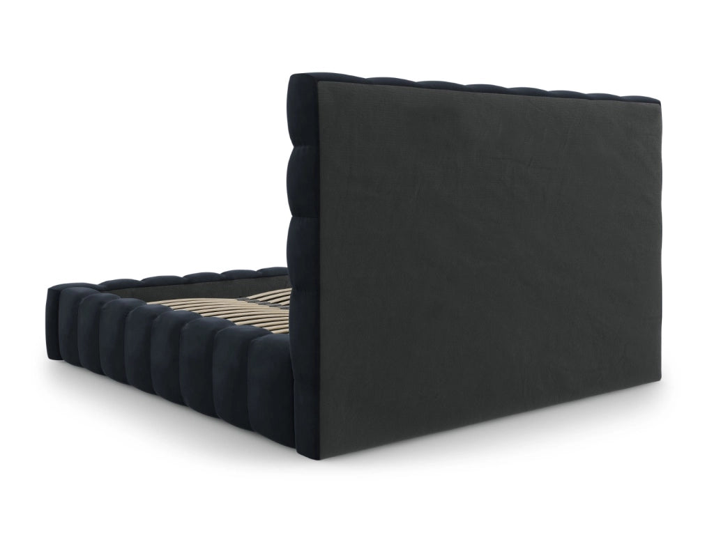 Cosmopolitan Design - Letto a cassettone con testiera "Bali" 140x200cm in velluto blu scuro 