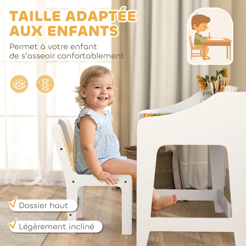 Set scrivania e sedia per bambini 3-8 anni con cassetti e scaffale ¨C Xylo ¨C bianco
