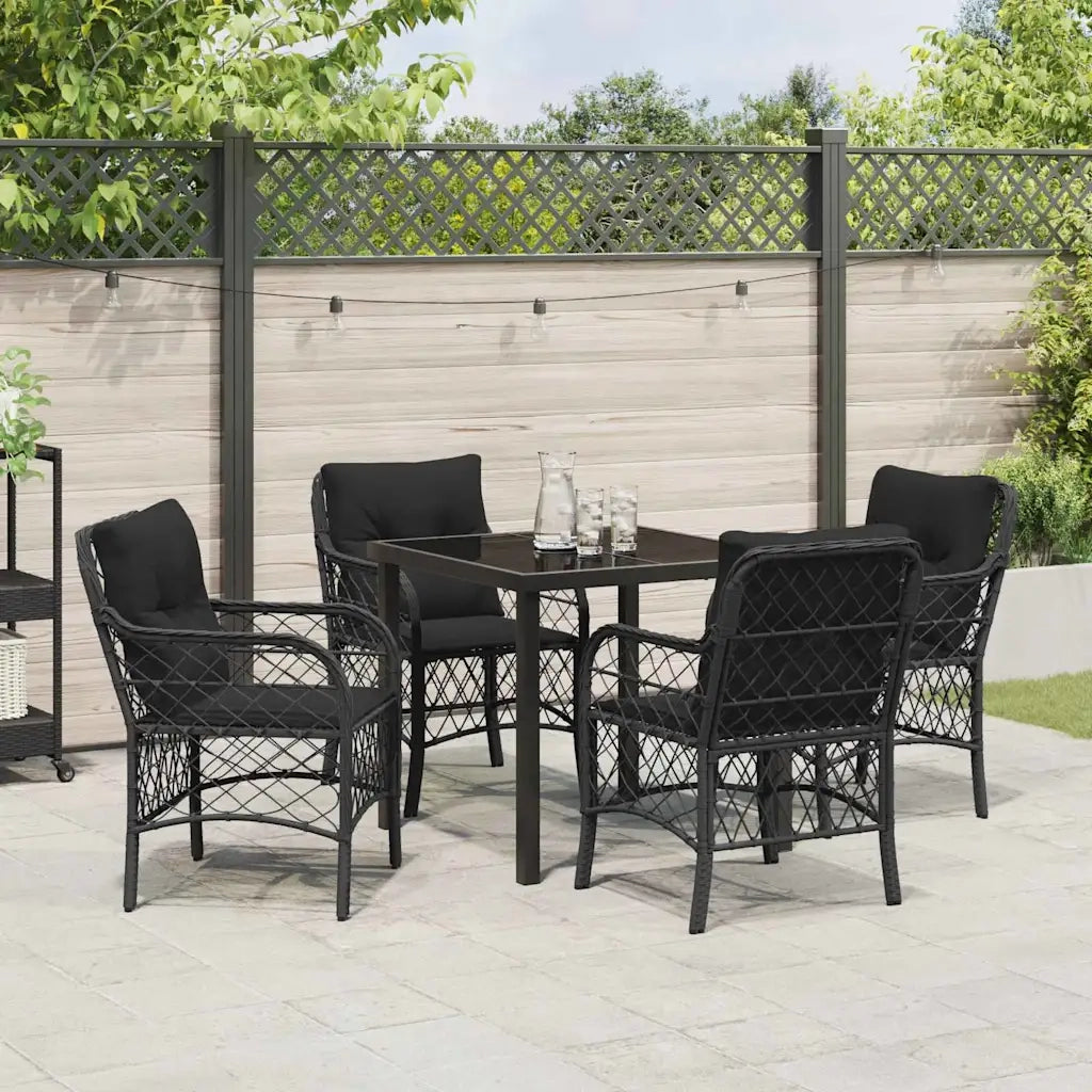 Set da Pranzo per Giardino con cuscino 5 pcs Nero polyrattan