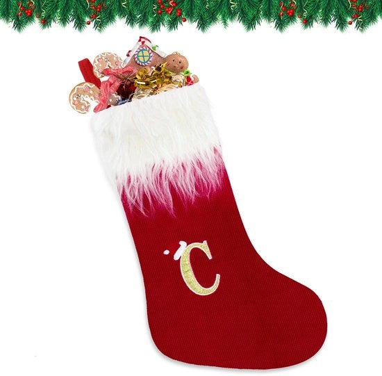 Decorazioni per Albero di Natale - Calze di Natale 56 cm - Cucito a Mano con Lettere - Barba Bianca - Calze Rosse - Decorazione per Albero di Natale - Materiali di Alta Qualità - Calze di Natale