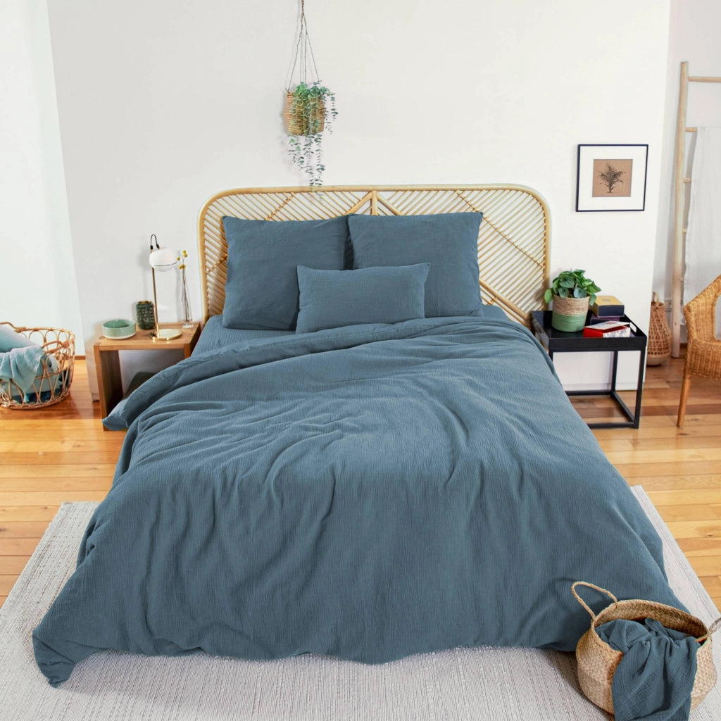 Set biancheria letto in mussola di cotone blu scuro
