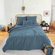 Set biancheria letto in mussola di cotone blu scuro