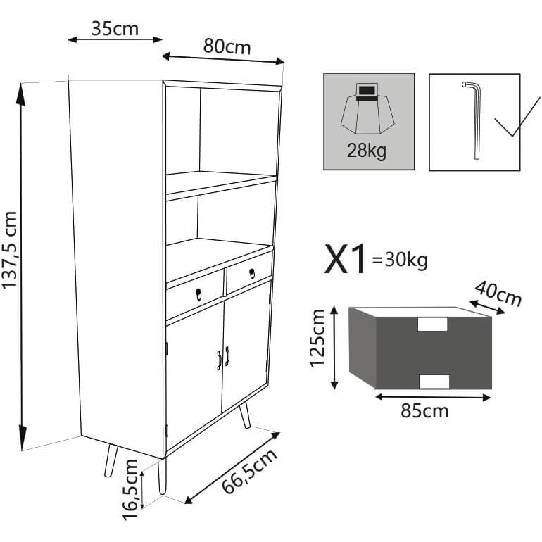 Mobiletto con 2 cassetti e un anta in Legno MDF cm 80x35x140 - THORBURN