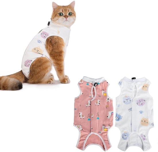 Kit di Cura per Gatti Femmine - Post-Operativo - Kit di Protezione per il Corpo - Dimensione M (1,8-3,6 kg) - Tessuto di Jersey di Cotone morbido - Aria e Respingente - Corpo di Gatto
