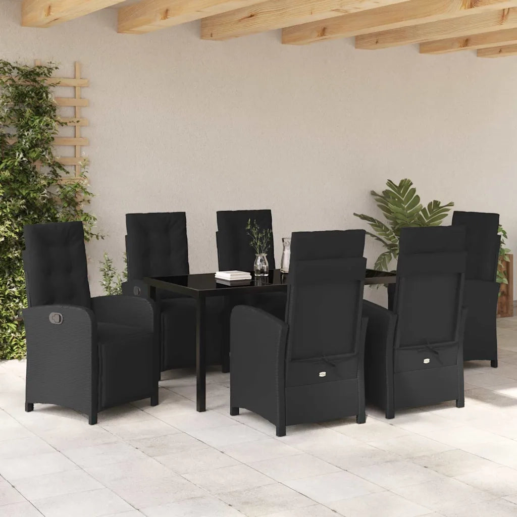 Set da Pranzo per Giardino con cuscino 7 pcs Nero polyrattan