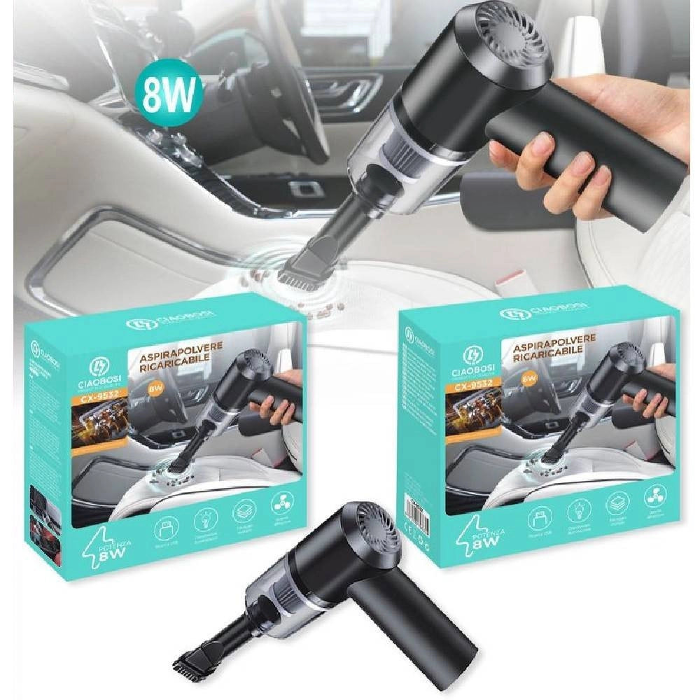 Trade Shop - Aspirapolvere A Pistola 2 In 1 Casa Auto Ricaricabile Usb Con Led 8 Watt Cx-9532 -