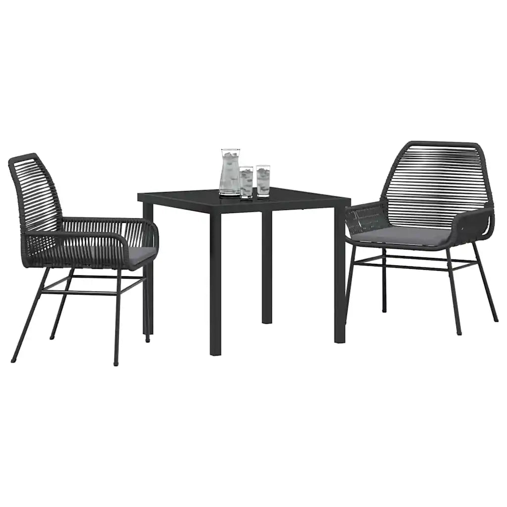 Set da Pranzo per Giardino con cuscino 3 pcs Nero polyrattan