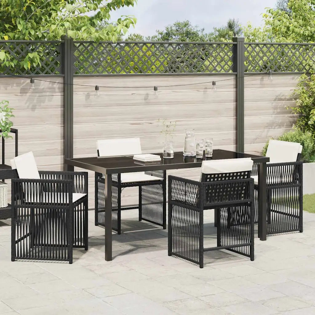 Set da Pranzo per Giardino 5 pcs Nero polyrattan