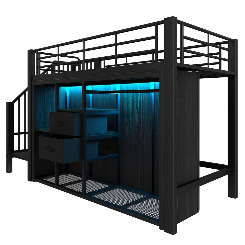 Letto Contenitore con LED e Cassetti ¨C MINIMAL ¨C Nero 90x200