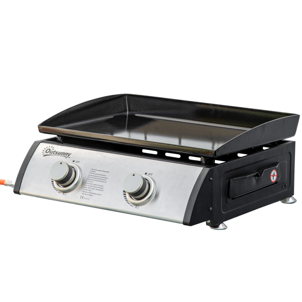 Piastra Barbecue a Gas da Tavolo con 2 Bruciatori e Potenza 6kW, 48.5x46x21cm, Nero