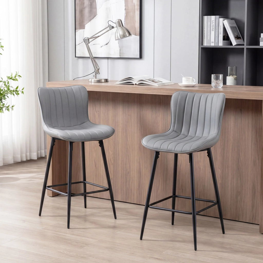 Set 2 sgabelli da bar con schienale e seduta imbottita, Sgabello moderno con poggiapiedi per cucina sala e salotto Grigio