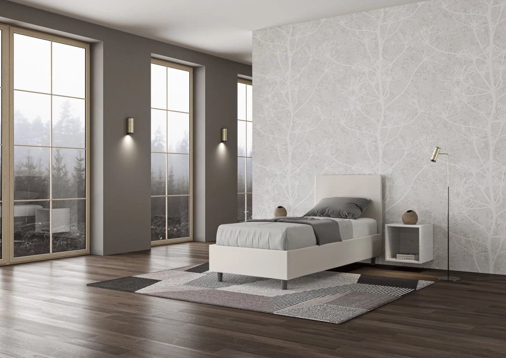 BS COM Letto singolo senza rete imbottito 80x190 similpelle bianco