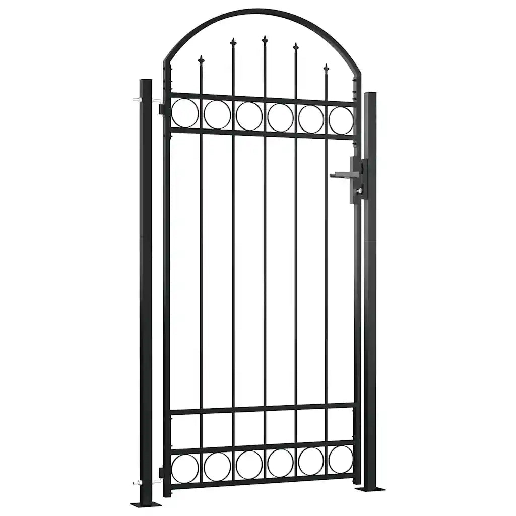 Cancello per recinzione ASSEN con parte superiore ad arco e 2 pali 105x170 cm Nero 145751