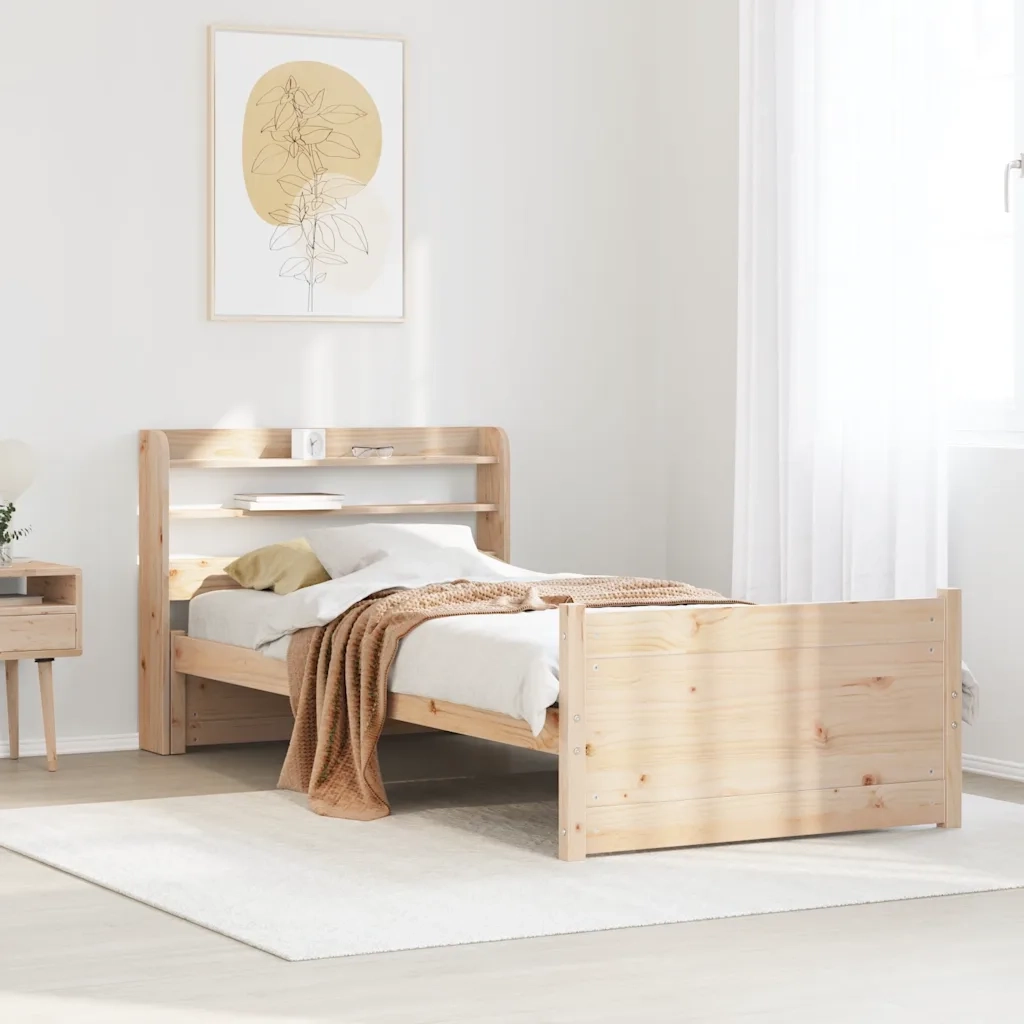 Letto singolo | Letto per adulti | Giroletto con Testiera 75x190 cm in Legno Massello di Pino