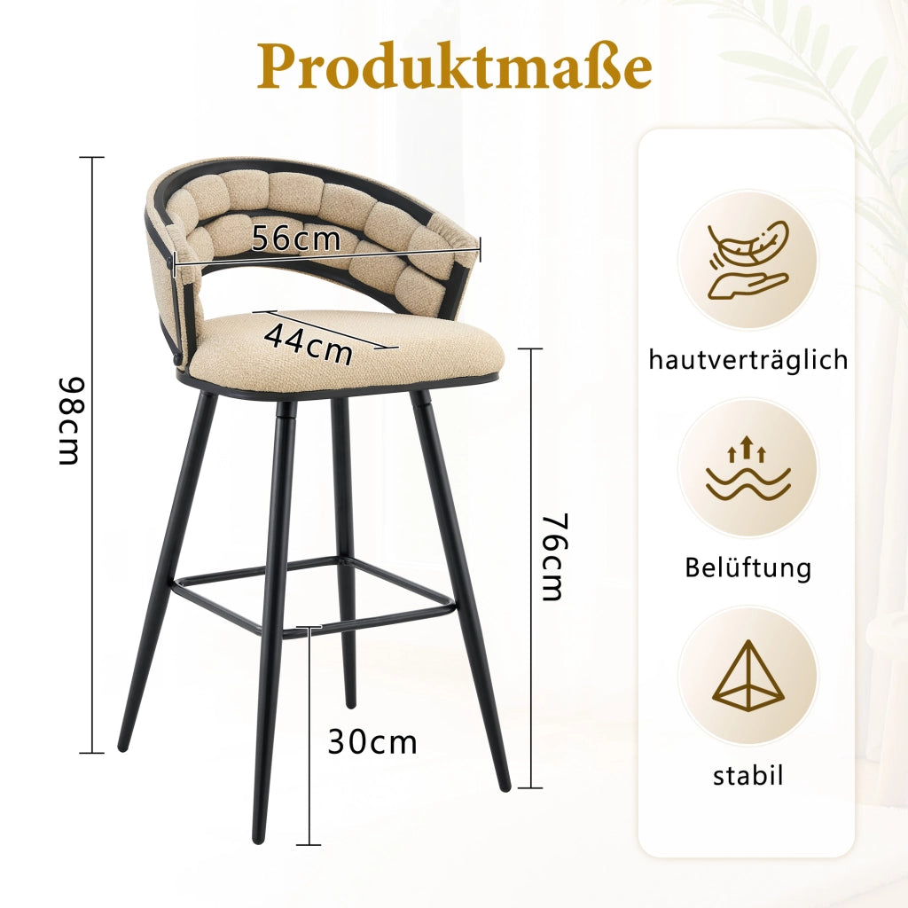 Sgabelli da Bar ¨C MINIMAL ¨C Velluto Beige, Gambe in Metallo Nero, Set 2 Pezzi