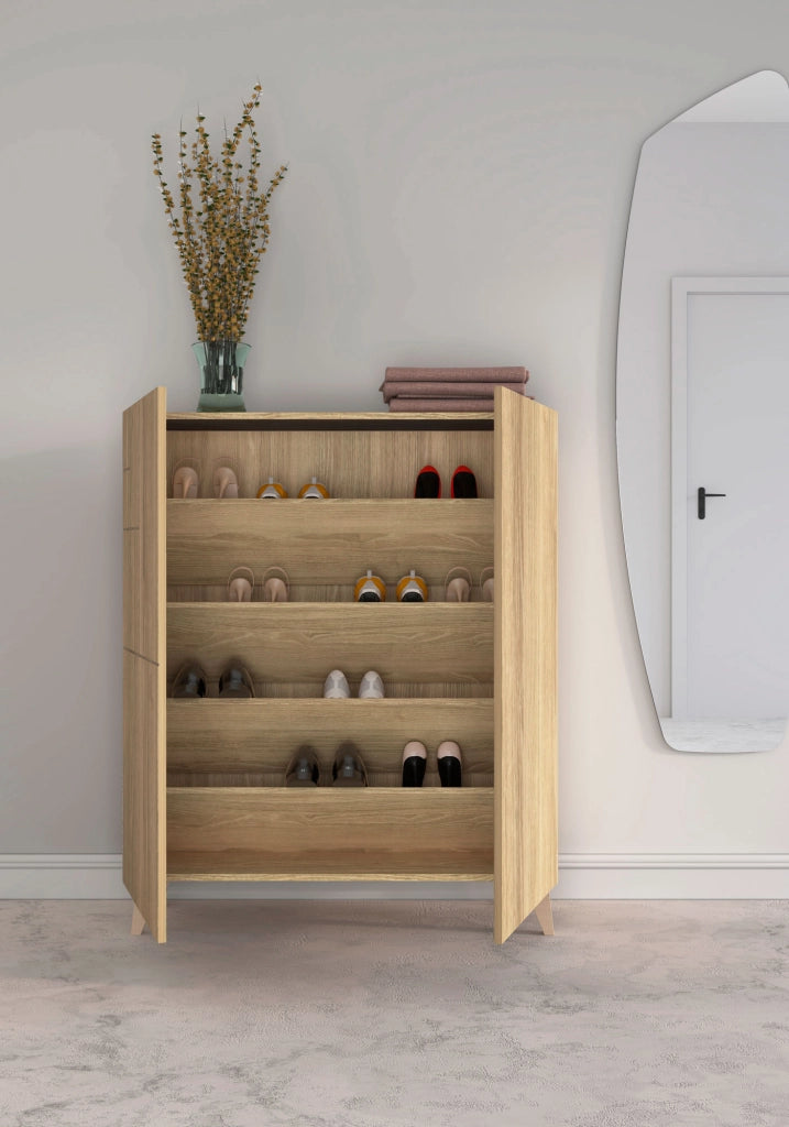 Scarpiera Herdasa effetto rovere dorato gambe rovere dorato 109x90x27cm