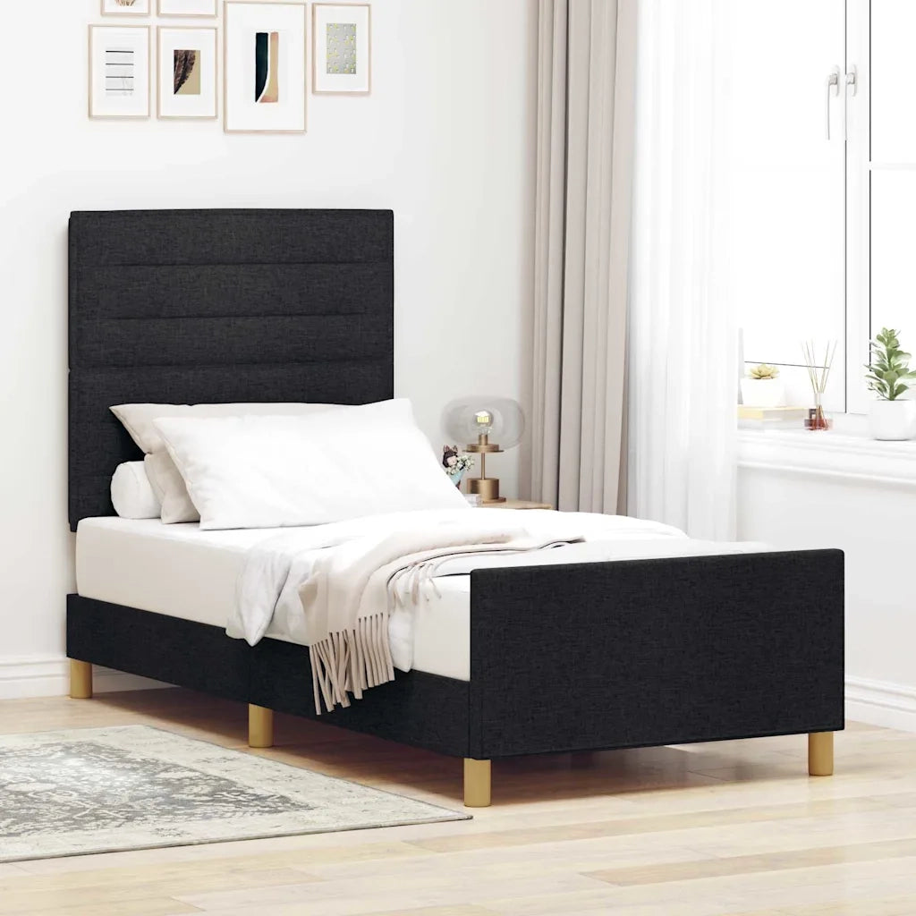 Struttura del letto con testiera Nero 90 x 190 cm Tessuto