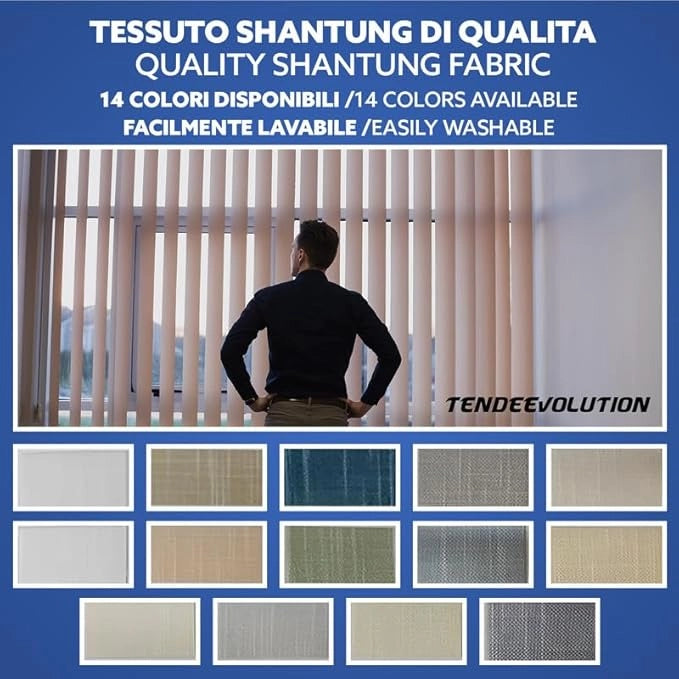 Tenda Verticale Shantung 127mm - Colore Blu Chiaro 61, Attacco Parete - Larghezza 2m x Altezza 3m - Apertura Sinistra - Per Casa E Ufficio