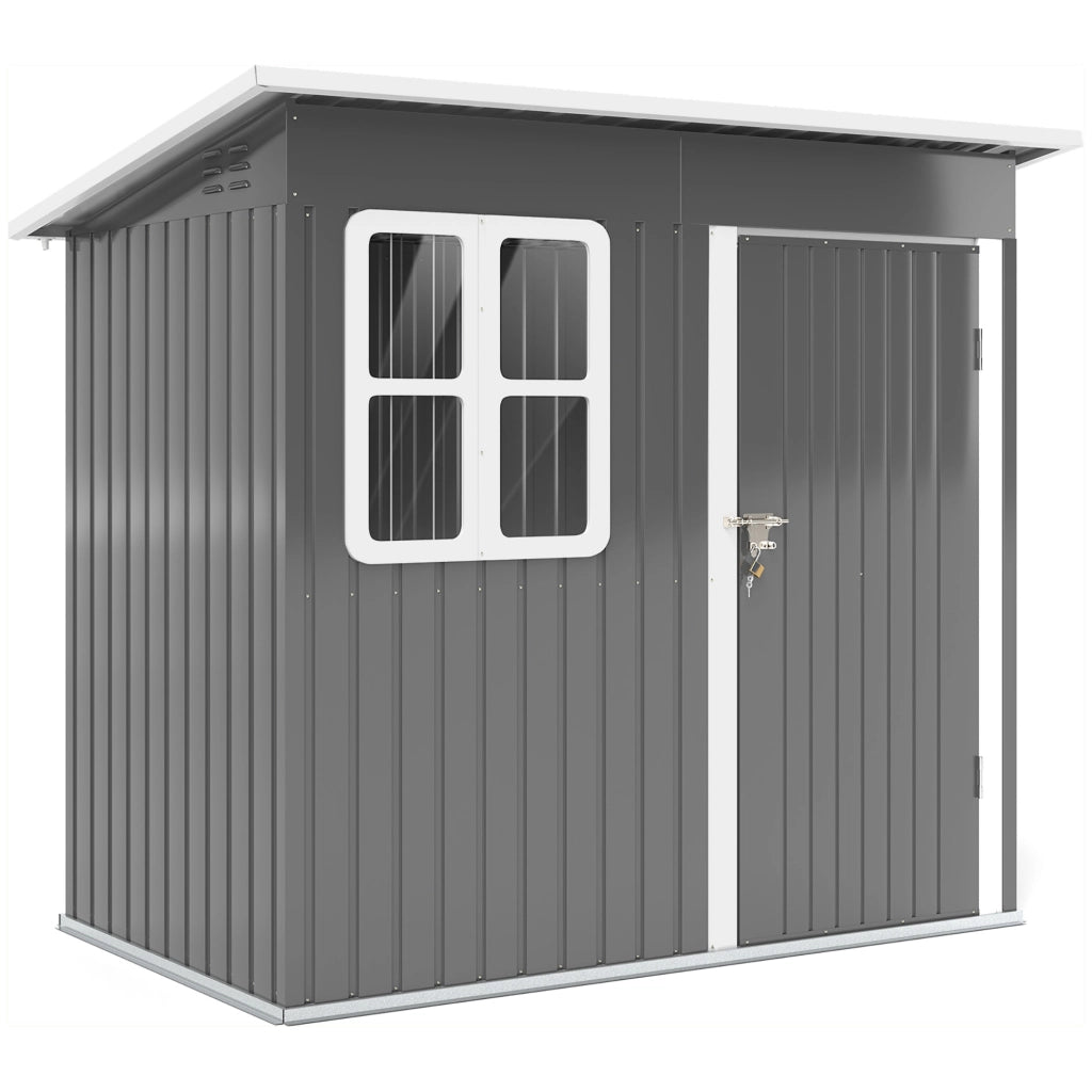 Capanno da giardino 2;55 m2; capanno da giardino con tetto a pendenza singola; 221 x 133 x 190/173 cm; capanno attrezzi con porta chiudibile a chiave; finestra; garage per biciclette; armadietto in acciaio; per giardino; giardino; grigio scuro