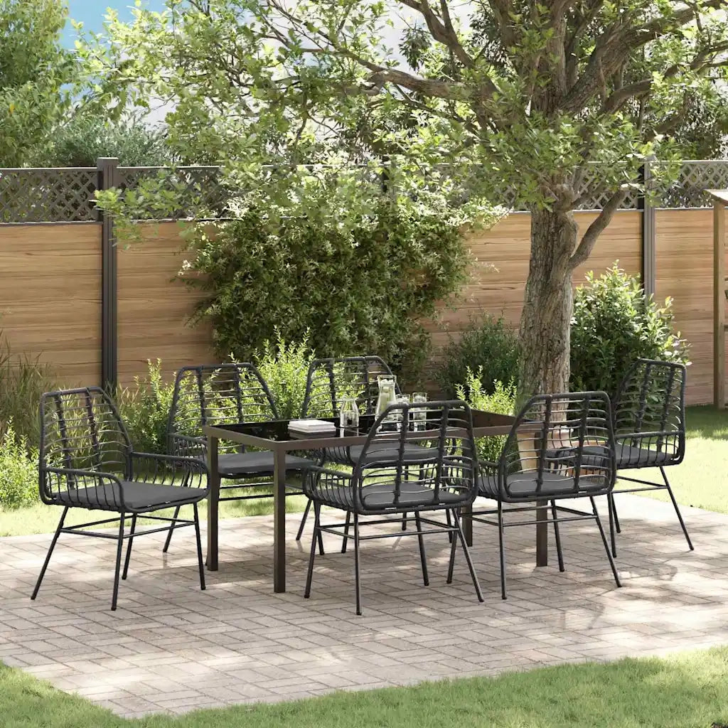 Set da Pranzo per Giardino 7 pcs Nero polyrattan