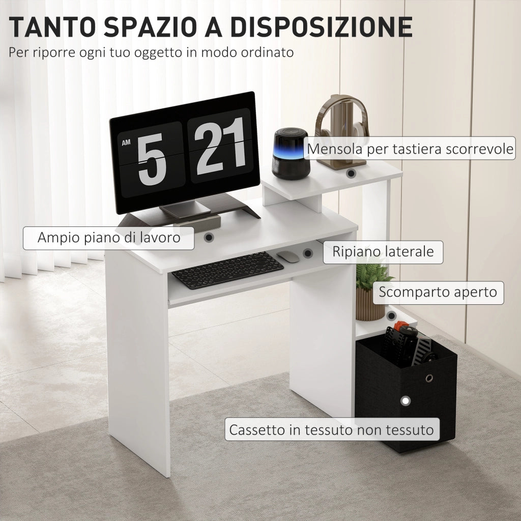 Scrivania Moderna con Cassetto e Ripiani ¨C Minimal ¨C Bianco e Nero 100x40x86.6cm