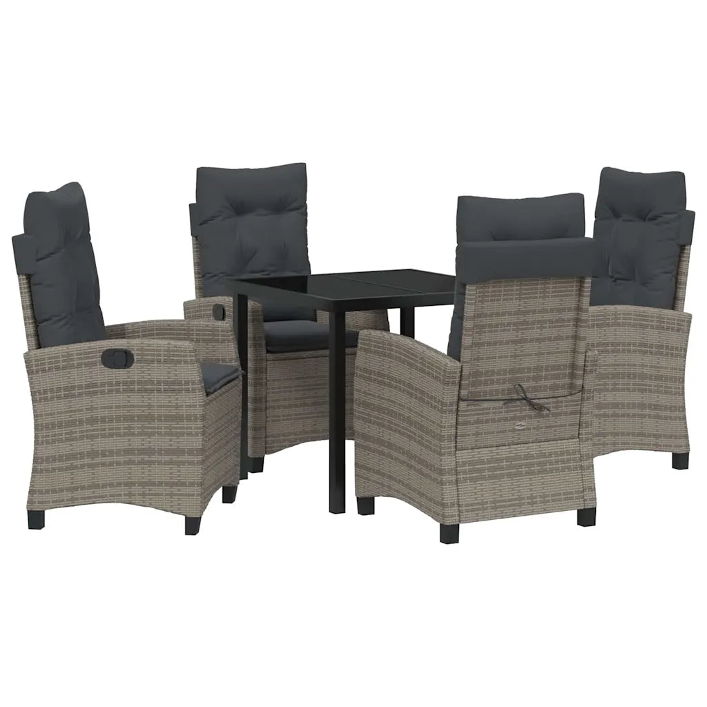 Set da Pranzo per Giardino con cuscino 5 pcs Grigio polyrattan