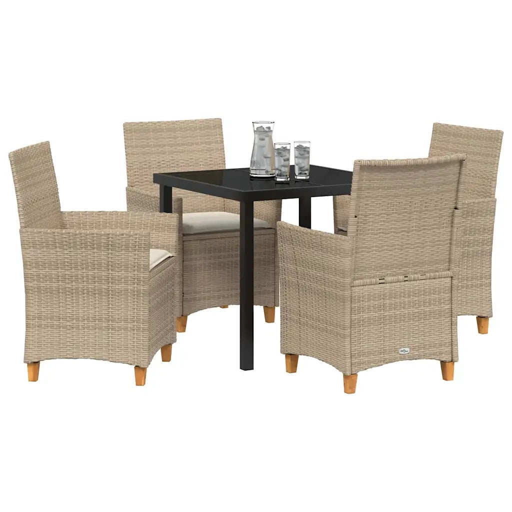 Set da Pranzo per Giardino 5 pcs Beige polyrattan