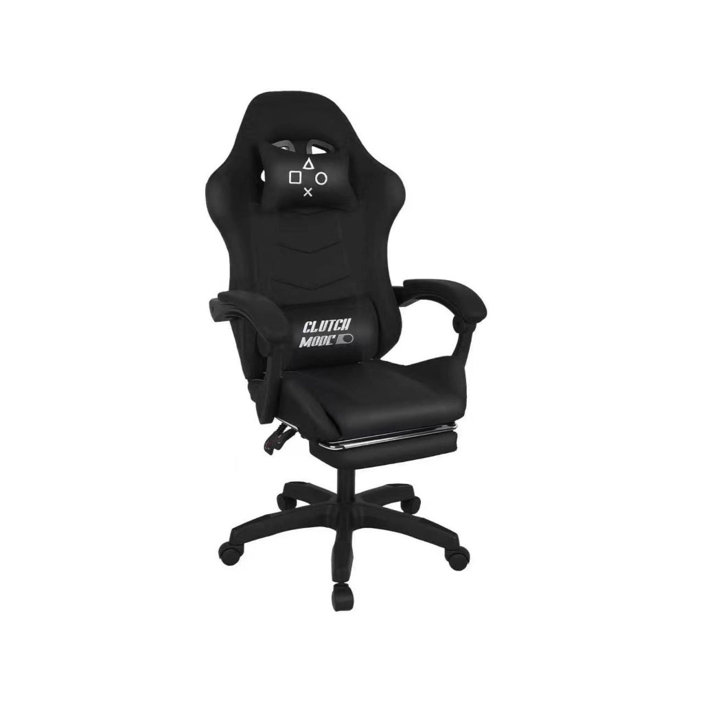 Clutch - Sedia da Gaming Ergonomica con Cuscino Lombare Poggiatesta e Poggiapiedi in PVC Nera