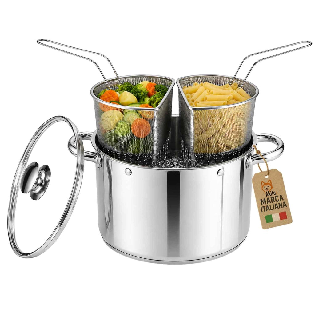 Akitaink Bollipasta Inox 20 cm Induzione 2 Cestelli Vetro