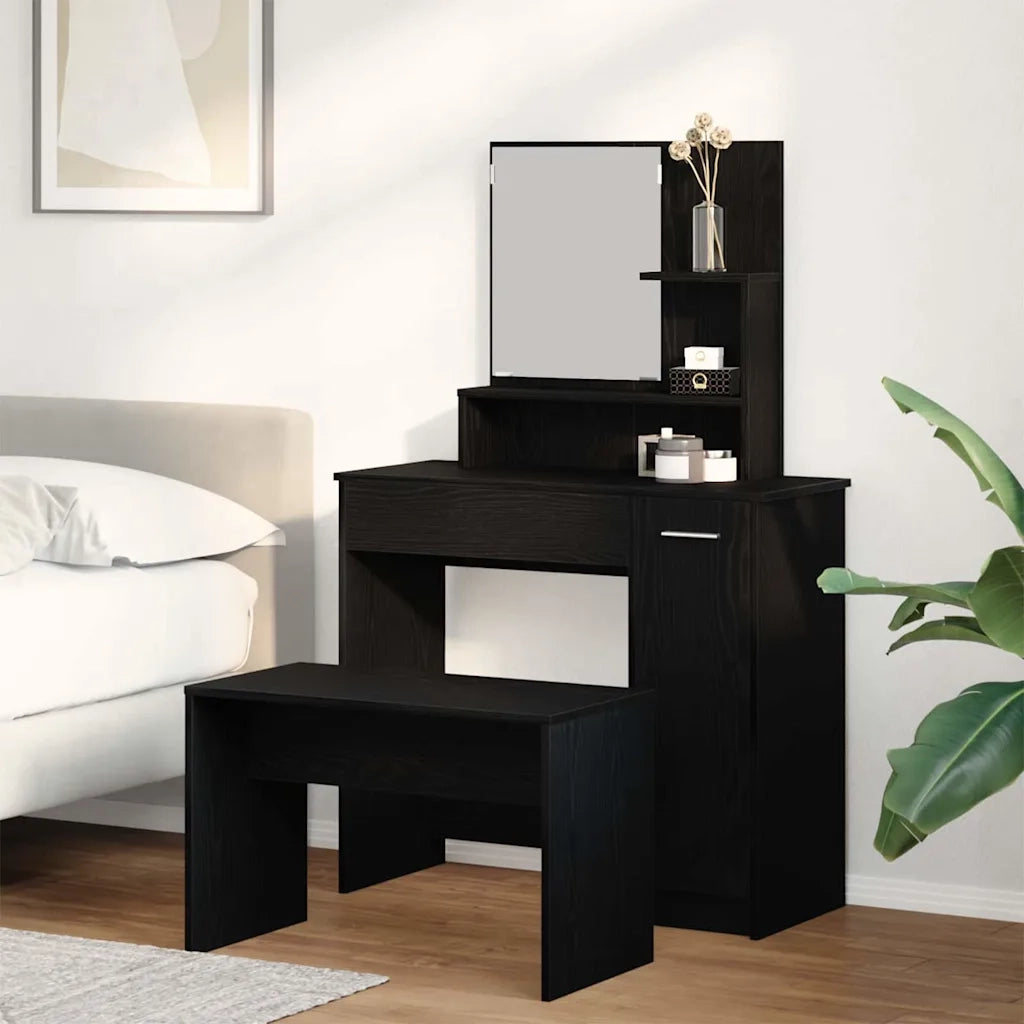 Set Tavolo da Trucco 2 pcs Rovere Nero Legno multistrato 3333076