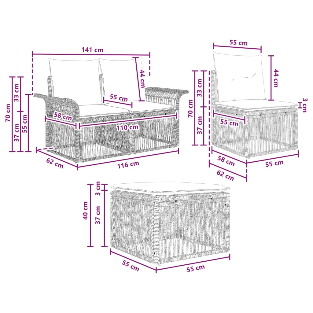 Set Divano da Giardino 10 pz Nero polyrattan 3434950