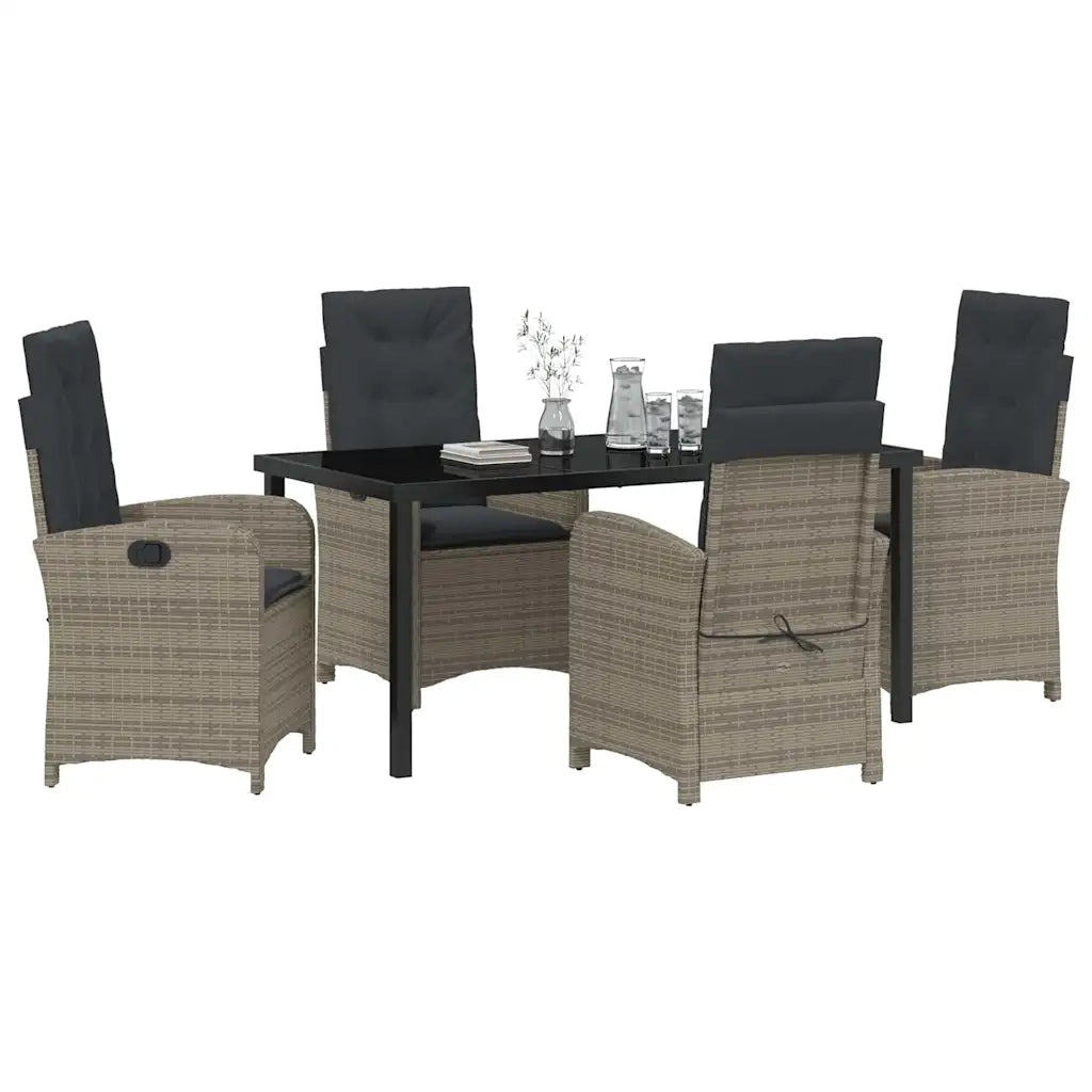 Set da Pranzo per Giardino con cuscino 5 pcs Grigio polyrattan