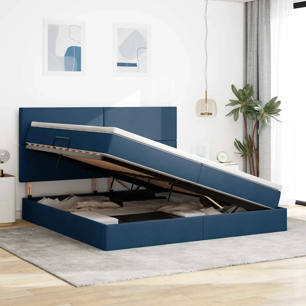 Letto con contenitore e LED con led Blu 200 x 200 cm Poliestere
