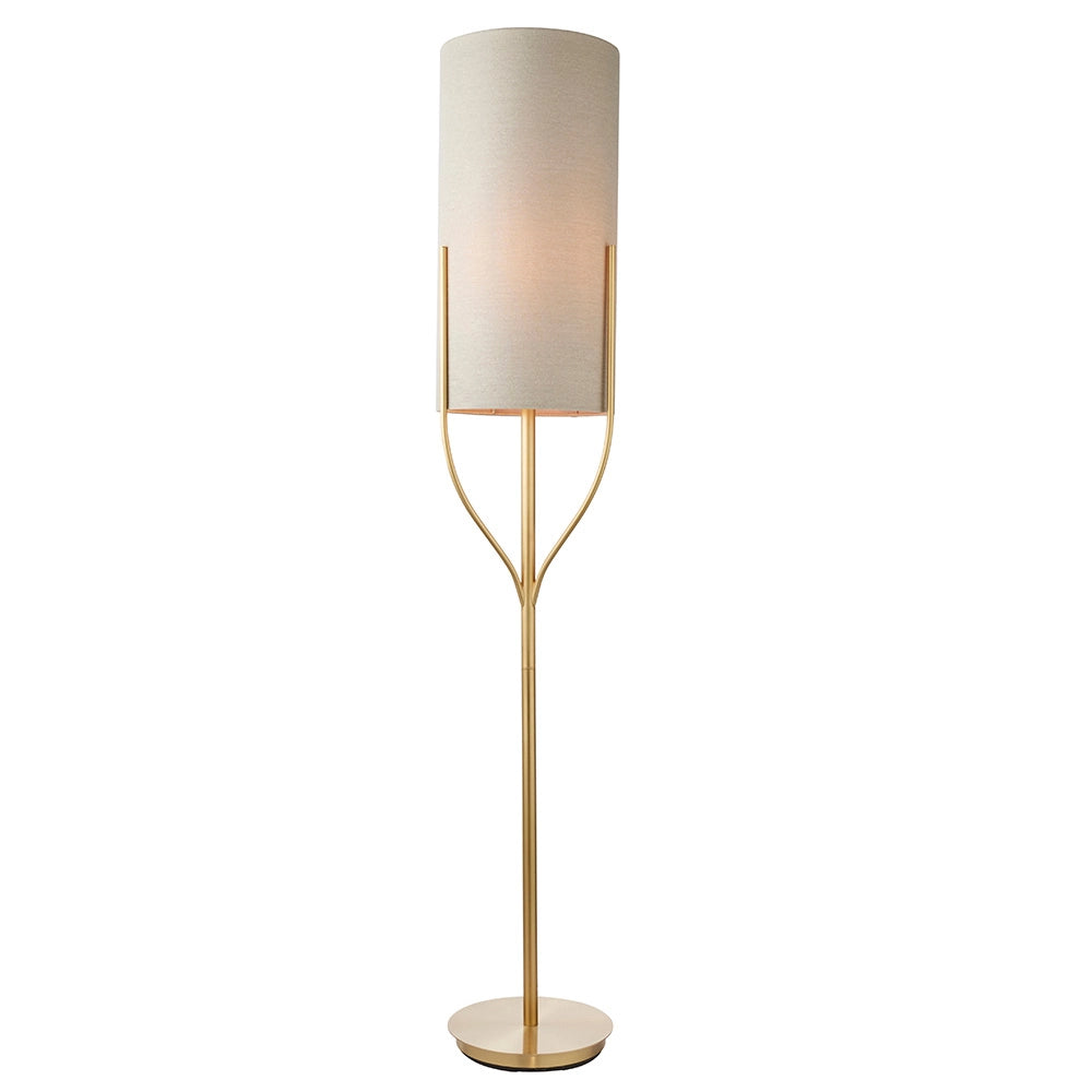 Lampada da terra Fraser ottone satinato lino E27 Endon