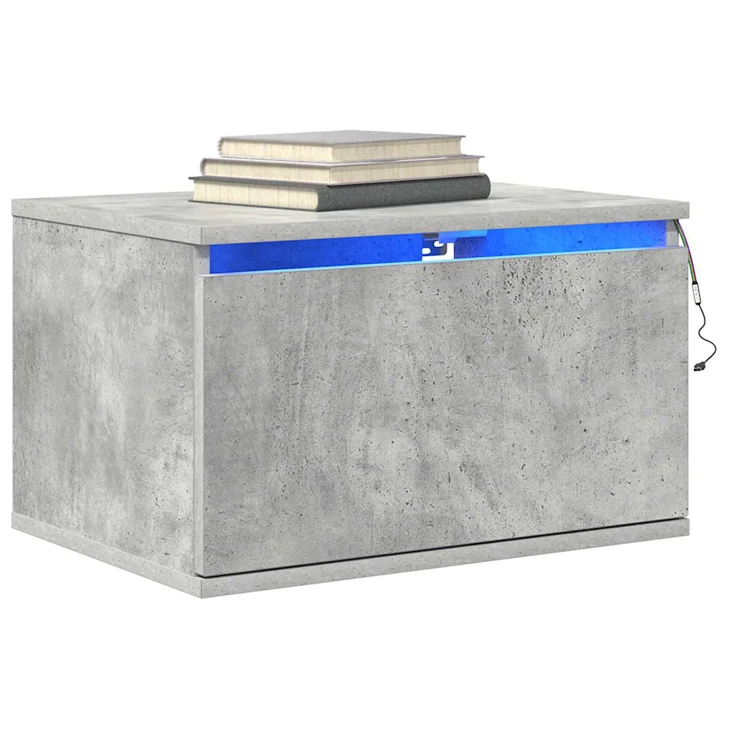 Comodini a Parete con Luci LED 2 pz Grigio Cemento 836833