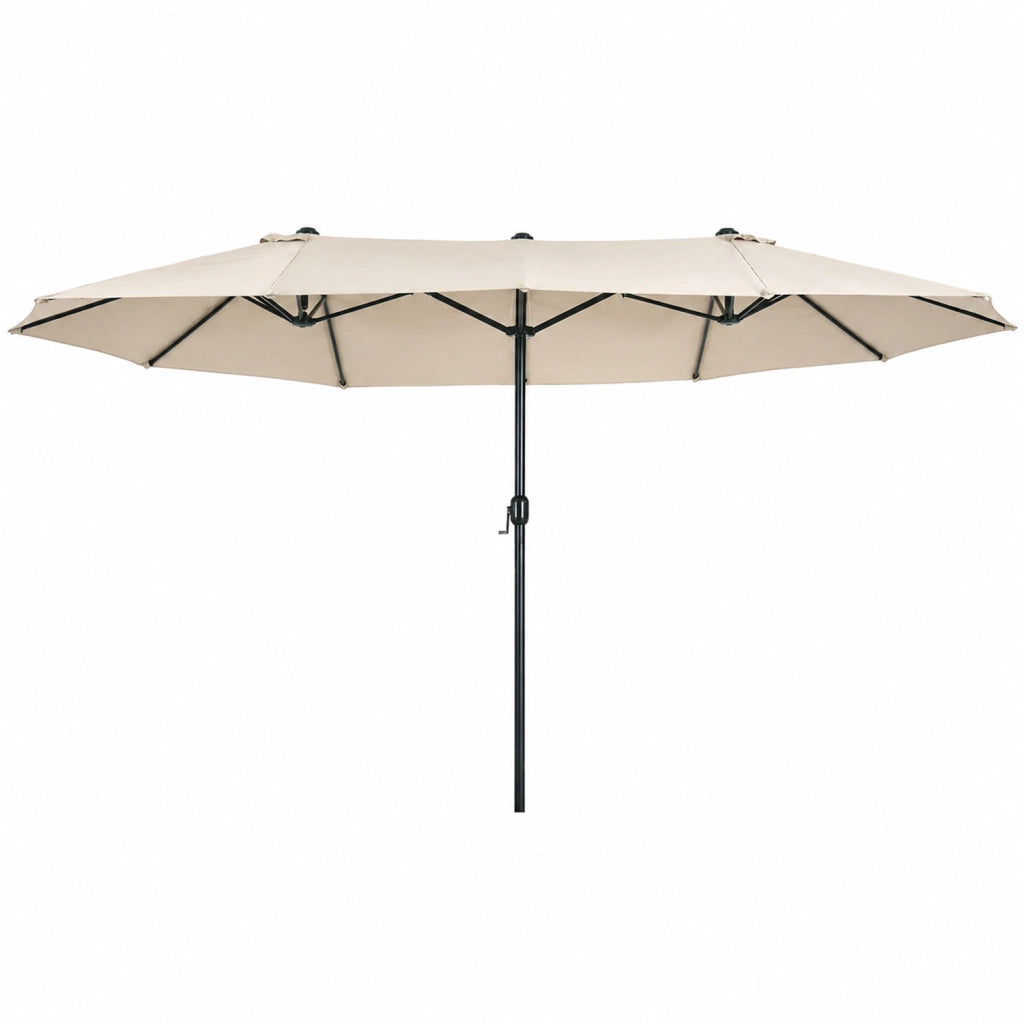 Ombrellone Doppio Da Giardino Parasole 4.6 x 2.4 M Per Esterno Piscina Terrazzo Con Palo In Acciaio E Tessuto In Poliestere Impermeabilie Anti UV Apertura A Manovella Colore Beige