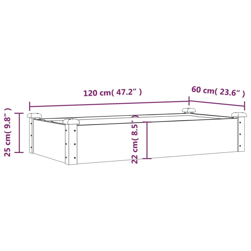 Fioriera rialzata per piante fiori patio giardino rivestimento 120 x 60 x 25 cm legno massello di abete marrone 02_0039837