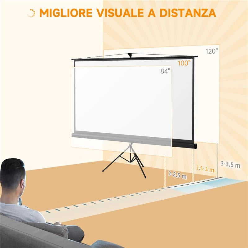 TELO PROIETTORE PIEGHEVOLE DA 100" FORMATO 16:9 CON TREPPIEDE REGOLABILE, 235.8X8X136 CM, NERO