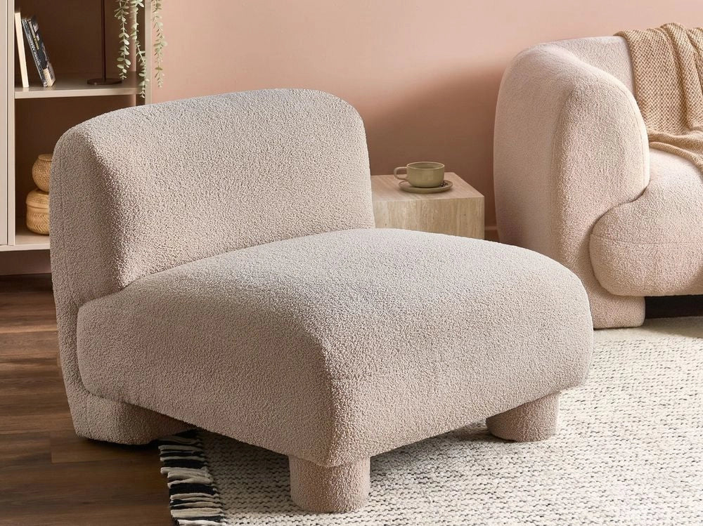 Poltrona modulare Bouclé a 1 posto, profilo ribassato senza braccioli colore beige