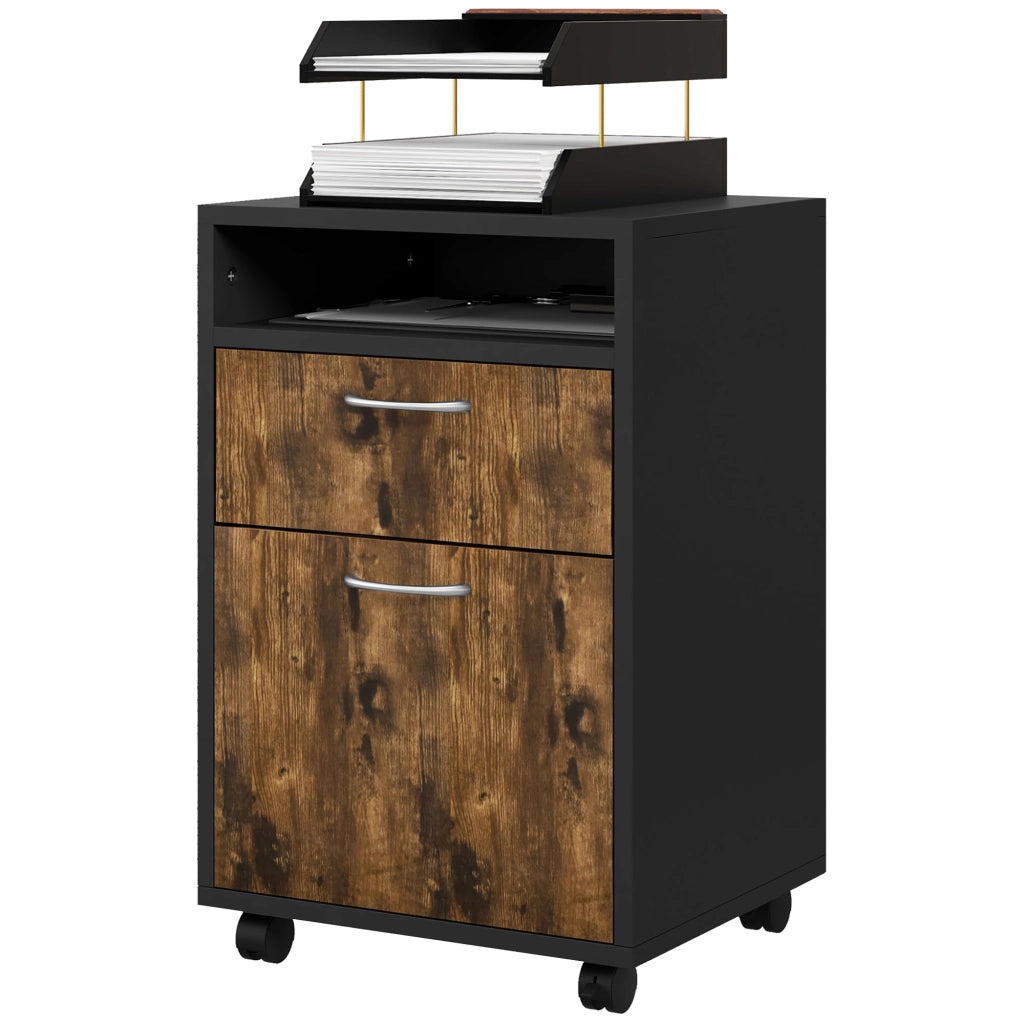 Cassettiera con Cassetto e Ripiano ¨C Minimal ¨C Marrone e Nero 40x35x60cm