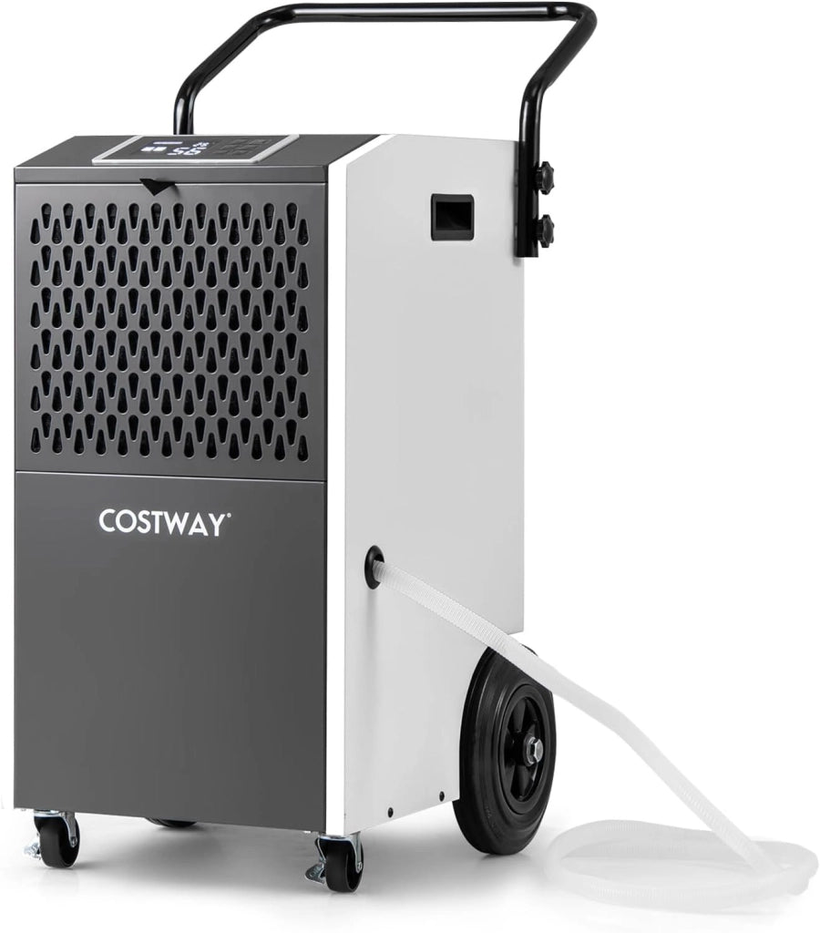 Deumidificatore Casa, Deumidificatore Elettrico con Tubo di Scarico e Timer, Deumidificatore Portatile con Ruote per Cantina, Magazzino, Fabbrica e Grandi Spazi fino a 695 m³ (Bianco)