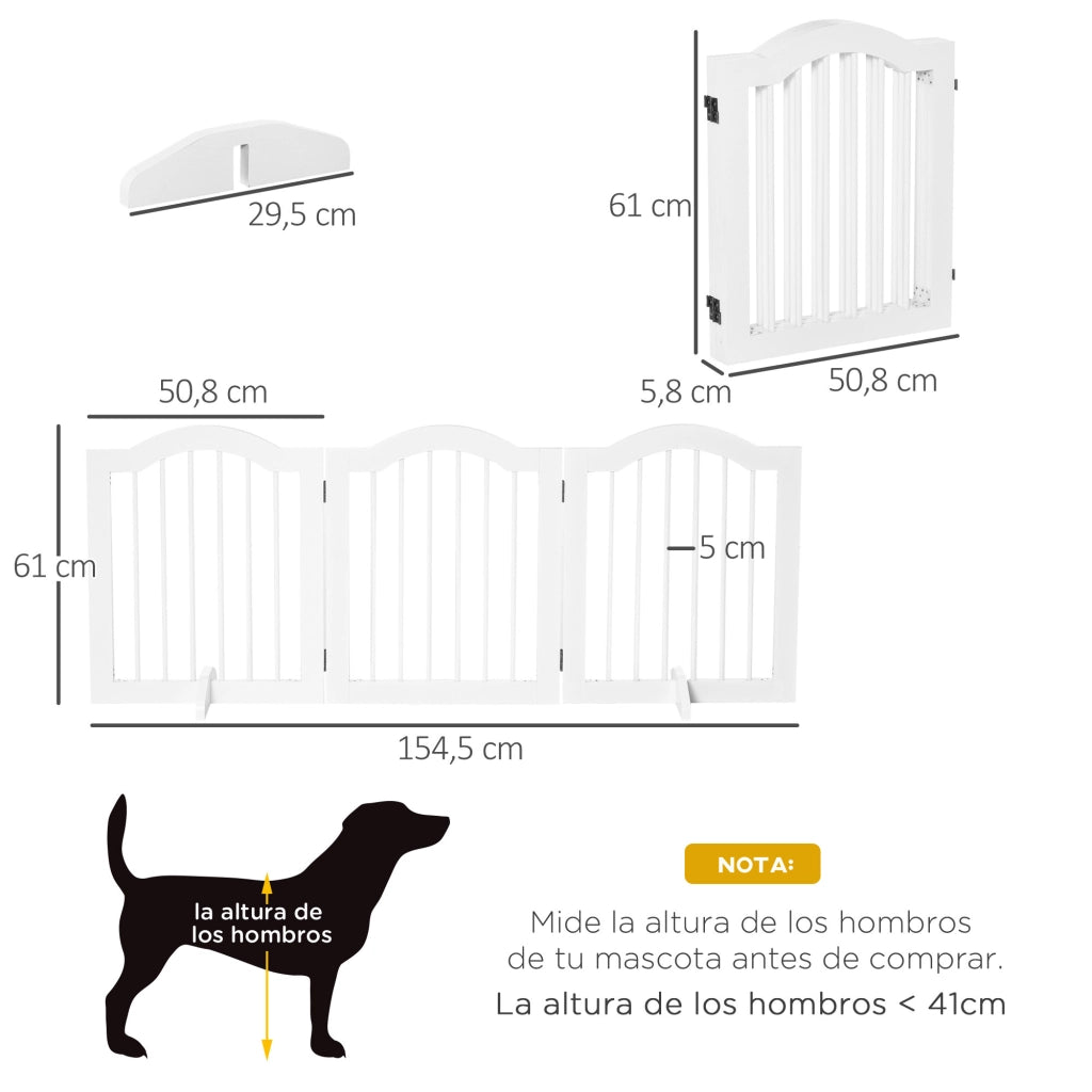 Barriera per Cani Pieghevole 3 Pannelli ¨C zephmum ¨C Bianco 154.5x29.5x61 cm