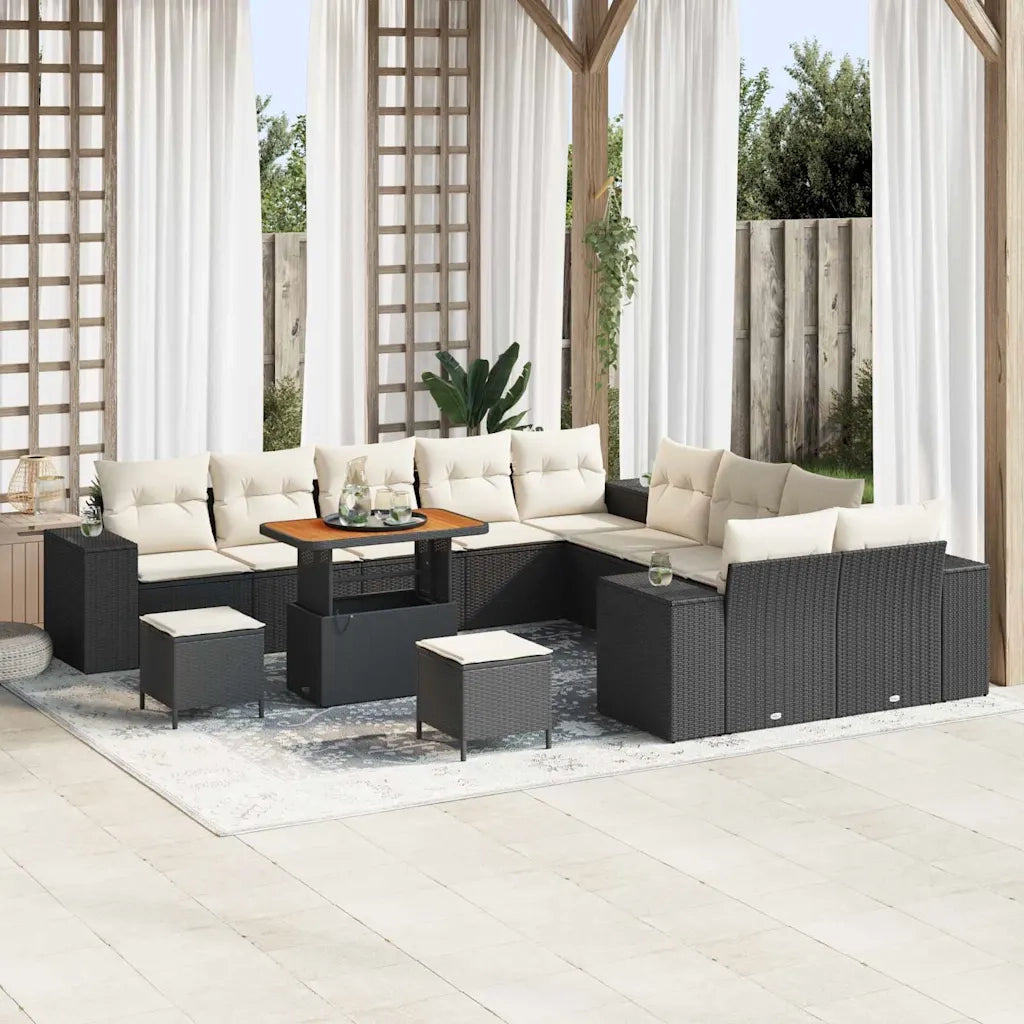 Set Divano da Giardino 13 pcs Nero e Crema polyrattan 3364015