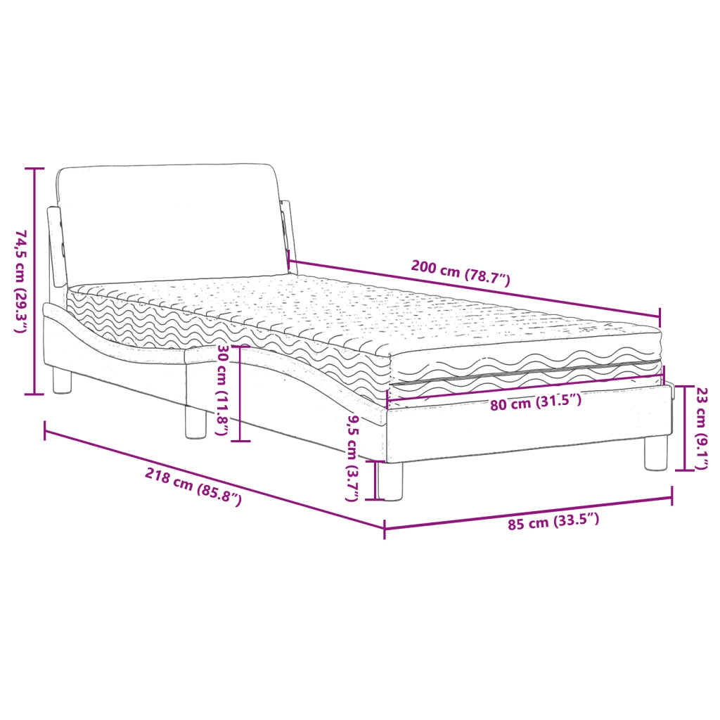 Letto con Materasso Dover Rosa 80x200 cm in Velluto 3208296