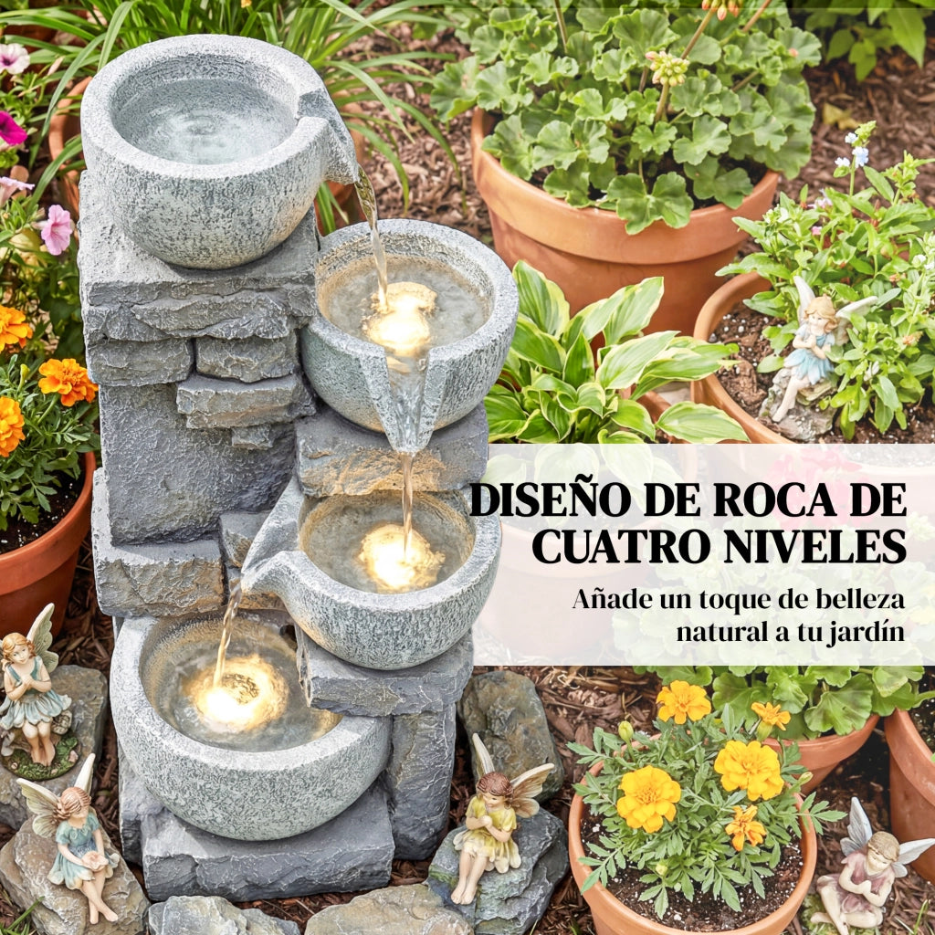 Fontana da giardino a 4 livelli con illuminazione LED e pompa ¨C Minimal ¨C Grigio