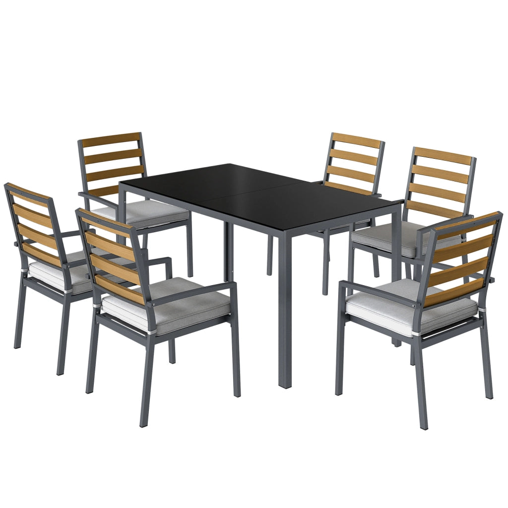 Set da Pranzo da Giardino 7 Pezzi, Tavolo e Sedie per 6 Persone, Nero
