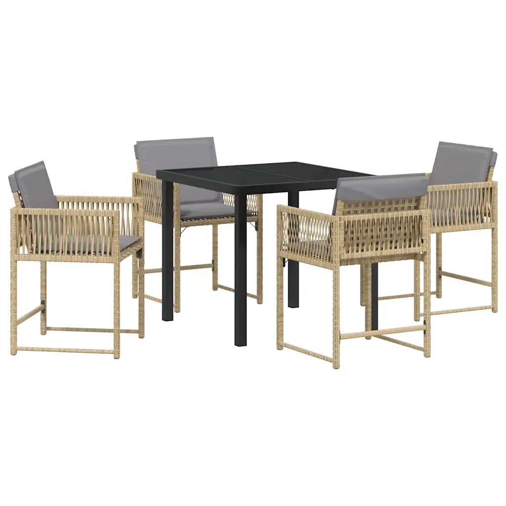 Set da Pranzo per Giardino 5 pcs Beige polyrattan