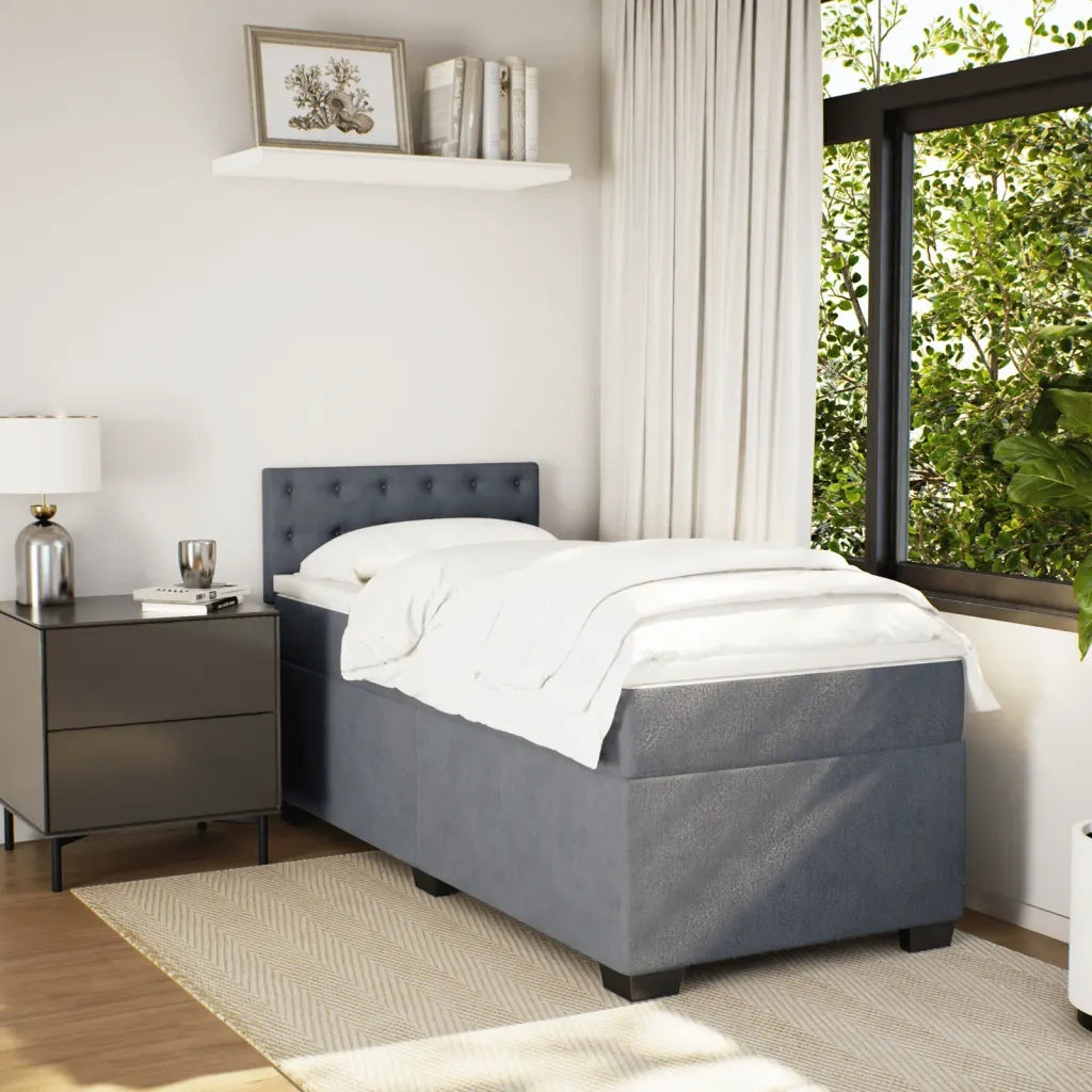 Letto a Molle con Materasso Grigio Scuro Singolo in Velluto
