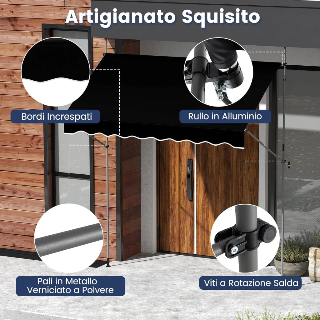 Tenda da Sole a Morsetto, Regolabile in Altezza e Inclinazione con Manovella, Telo Impermeabile e Resistente ai Raggi Solari e Telaio Antiruggine, Tenda Retrattile Senza Foratura (3M,Nero)