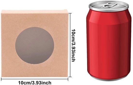 Dozzina di Carta Kraft 24 pezzi - Scatola di spedizione - Scatola di archiviazione - Confezione per panetteria - Finestra trasparente - 10 x 10 x 2,4 cm - Scatole di confezione